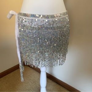 Zumba Belly Dance Costume Glitter Sparkle Fringe Skirt Size Medium/Large